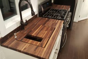 Butcher Block Counter with Cutting Board Sink Insert