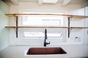 Hammered Coper Sink  and Live Edge Beetle Kill Pine Shelving