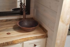 Bathroom Copper Sink and Live Edge Counter Tops