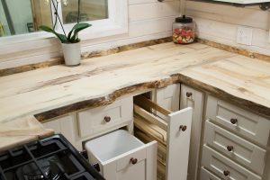 Kitchen with Live Edge Beetle Kill Pine Counter Tops